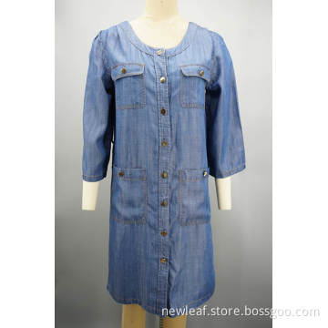 New Ladies Round Neck Denim Dress